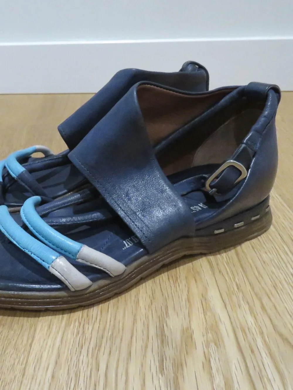 A.S. 98 Merv Leather Sandal Shoes Tornado Marina Grigio Blue US 7 Boho Grunge